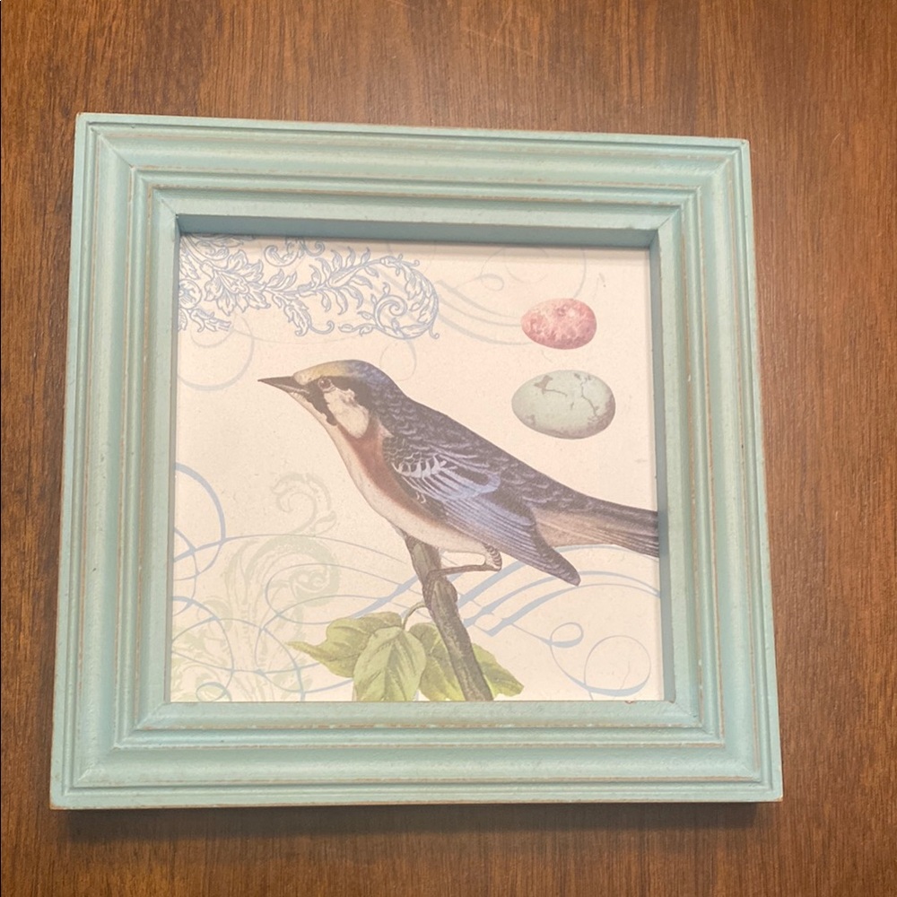 Framed Bird Art with Blue Frame